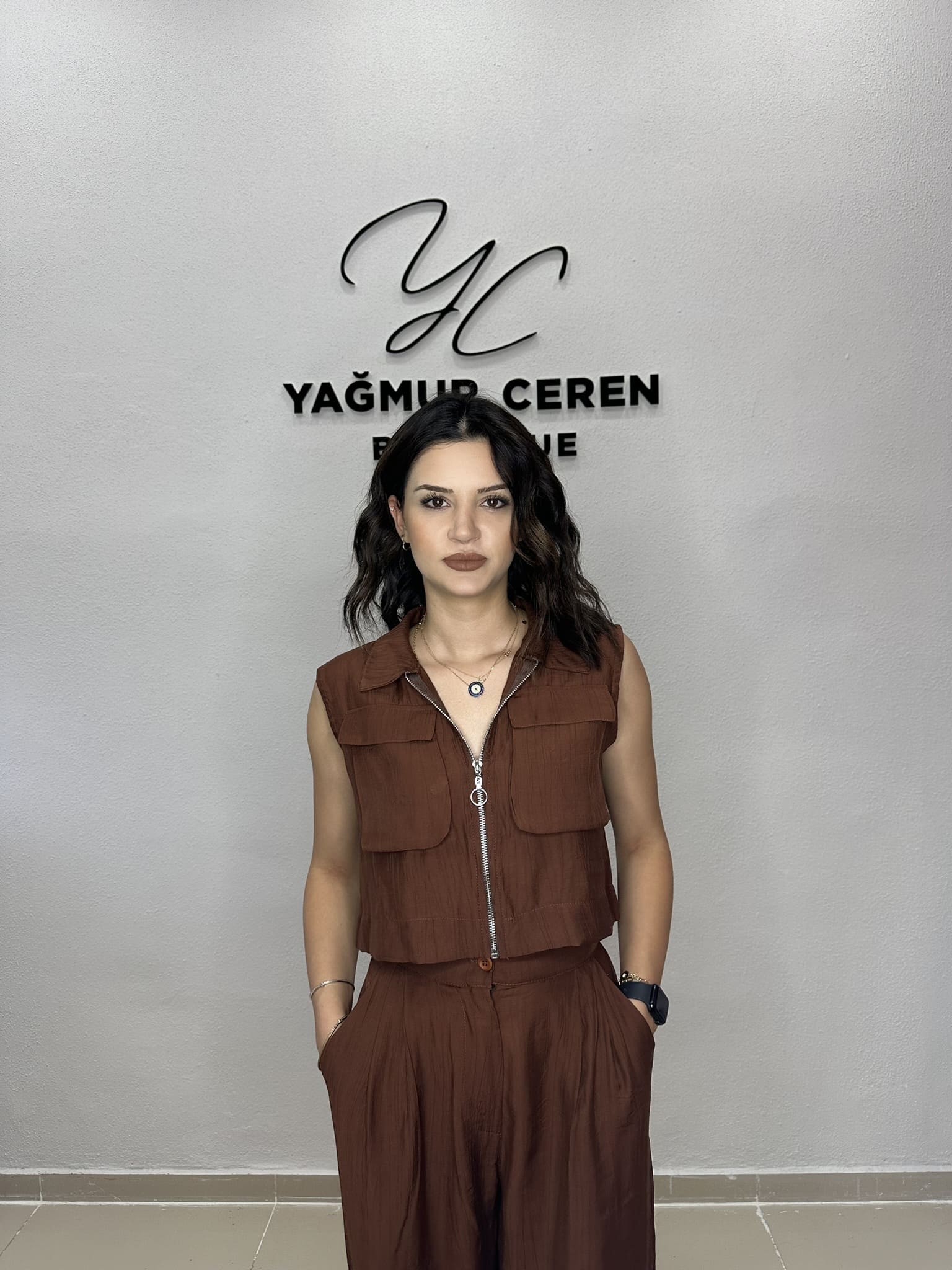 Fermuar Detaylı Kahverengi Takım
