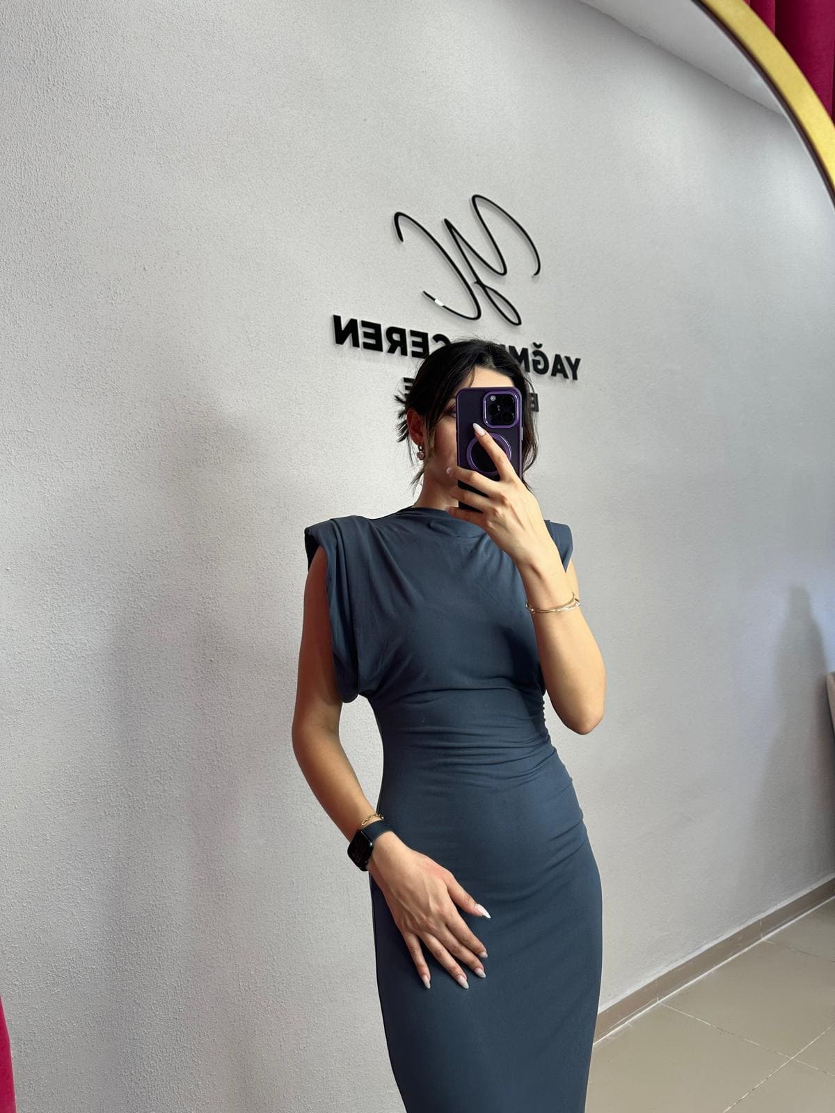 Gri Vatkalı Zara Model Elbise