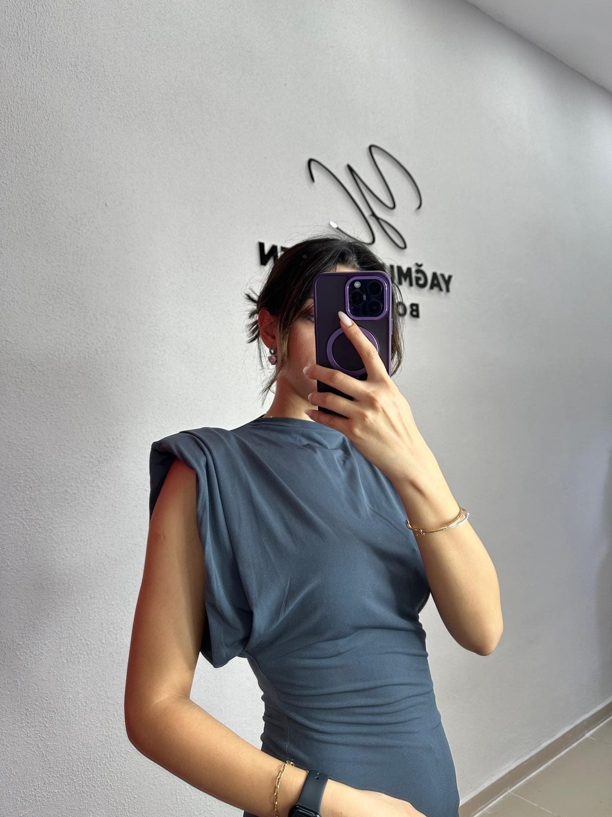 Gri Vatkalı Zara Model Elbise