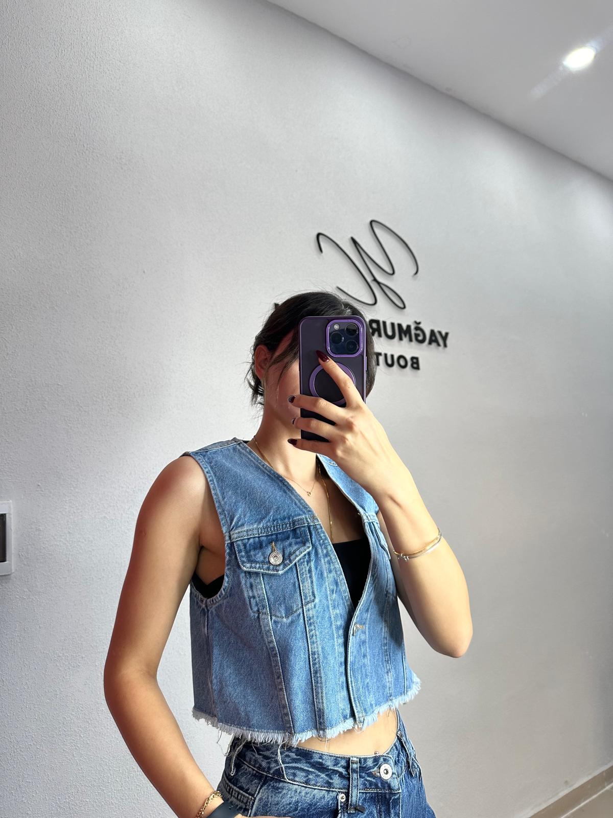 Kısa Denim Yelek 