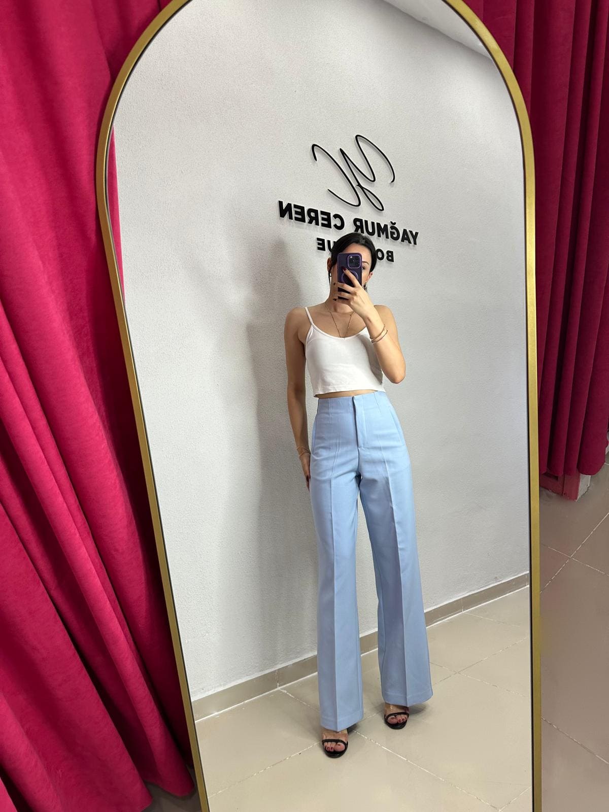 Bebe Mavisi Double Kumaş Pileli Palazzo Pantolon