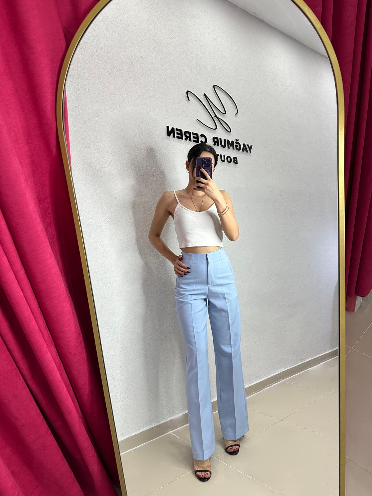 Bebe Mavisi Double Kumaş Pileli Palazzo Pantolon