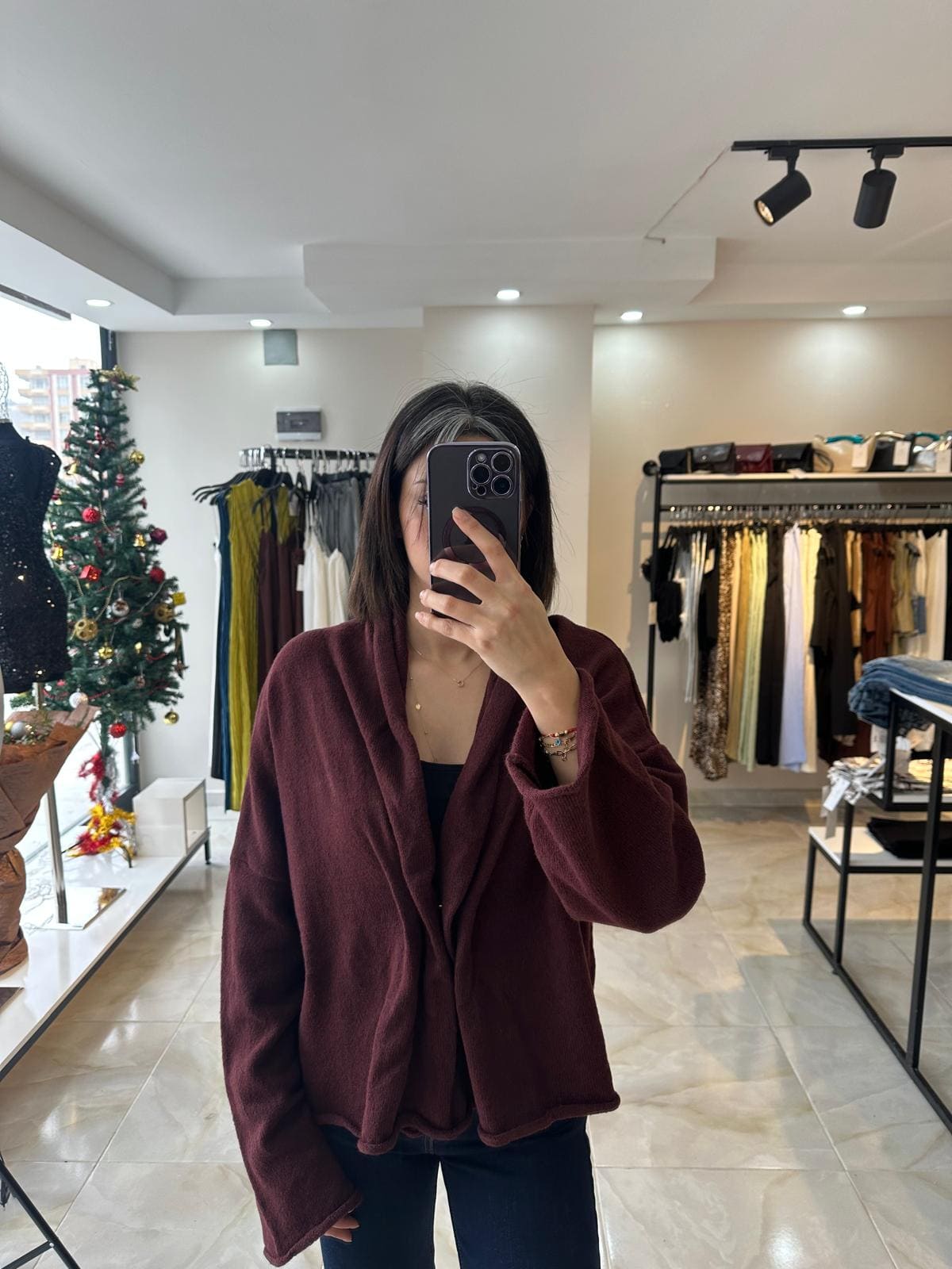 Gold Toka Detaylı Bordo Ceket